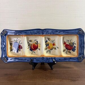 Vintage Italian Country Ceramic Platter: Tuscan Fruit Divided Serving Tray